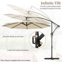 Costway 300 cm Offset Hanging Umbrella Patio Cantilever Umbrella w/Base in Beige - thumbnail 6