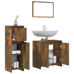 Berkfield Home 3 Piece Bathroom Furniture Set Smoked Oak Engineered Wood in Brown - thumbnail 4