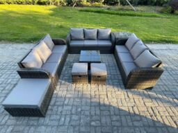 Fimous 12 Seater Rattan Outdoor Furniture Set Patio Garden Sofa Set with Square Coffee Table 3 Seater Sofa Side Table in Dark Grey - thumbnail 2