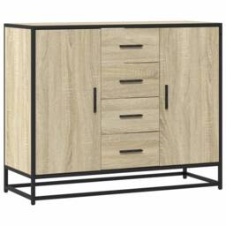 Berkfield Home Sideboard Sonoma Oak 92x35x76 cm Engineered Wood in Light Brown - Size: 92 x 35 x 76 cm - thumbnail 3
