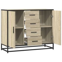 Berkfield Home Sideboard Sonoma Oak 92x35x76 cm Engineered Wood in Light Brown - Size: 92 x 35 x 76 cm - thumbnail 7