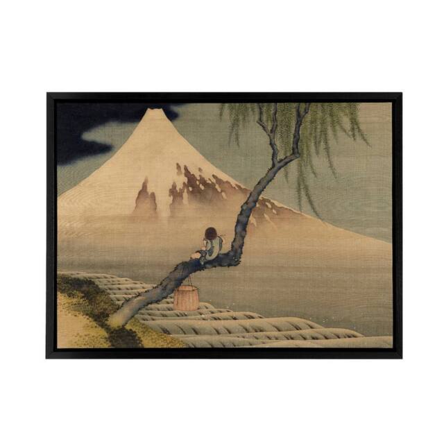 "Artery8 Hokusai Boy Viewing Mount Fuji Framed Canvas Japanese Wall Art Print in Grey - Size: W12"" x H16""" - image 1