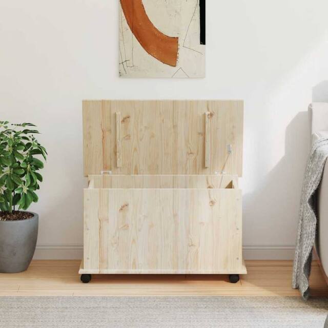 Berkfield Home Storage Chest with Wheels ALTA 73x39.5x44 cm Solid Wood Pine in Light Tan - image 1