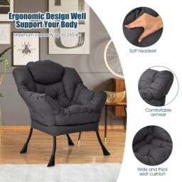 Costway Modern Recliner Chair Lounge Armchair Comfy Upholstered Leisure Chair in Grey - thumbnail 7