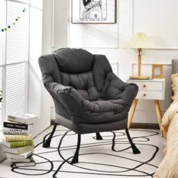 Costway Modern Recliner Chair Lounge Armchair Comfy Upholstered Leisure Chair in Grey - thumbnail 1