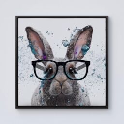 "Warren Reed - Designer Rabbit With Glasses Splashart Framed Canvas in Black - Size: W16"" x H16""" - thumbnail 1