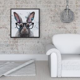 "Warren Reed - Designer Rabbit With Glasses Splashart Framed Canvas in Black - Size: W16"" x H16""" - thumbnail 2