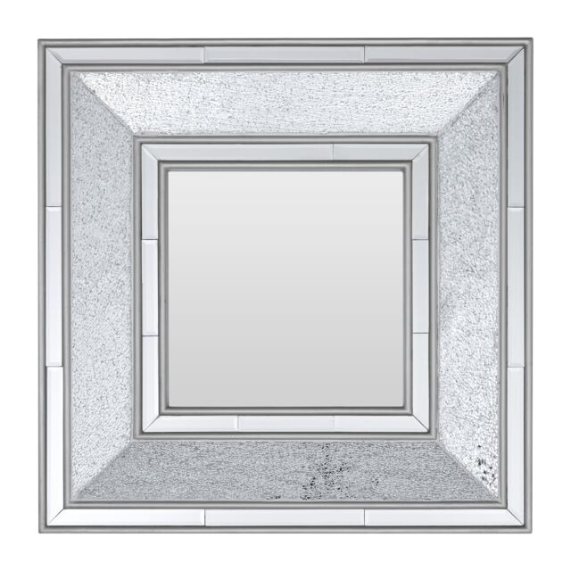 Orsina Silver Wall Mirror, Reflective Glass Border Mirror for Living Room or Hallway, Boutique Square Wall Mirror - image 1
