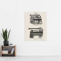 "Artery8 Lokomobilen Locomotive Steam Train Engine Vintage Wall Art Print Poster in White - Size: W18"" x H24""" - thumbnail 4