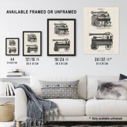 "Artery8 Lokomobilen Locomotive Steam Train Engine Vintage Wall Art Print Poster in White - Size: W18"" x H24""" - thumbnail 3