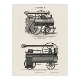 "Artery8 Lokomobilen Locomotive Steam Train Engine Vintage Wall Art Print Poster in White - Size: W18"" x H24""" - thumbnail 1