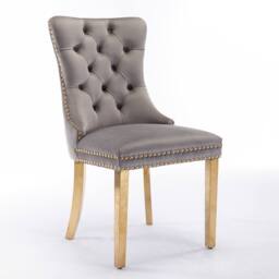 HomeTouch Set of 2 Velvet Dining Chairs with Gold Steel Legs in Grey - Size: 2 Pack - thumbnail 7