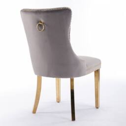 HomeTouch Set of 2 Velvet Dining Chairs with Gold Steel Legs in Grey - Size: 2 Pack - thumbnail 8