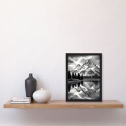 Artery8 Wall Art Print Grand Teton Reflected in Snake River Black & White Framed in Grey - Size: A4 - thumbnail 4