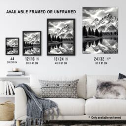 Artery8 Wall Art Print Grand Teton Reflected in Snake River Black & White Framed in Grey - Size: A4 - thumbnail 3