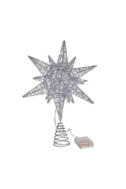 KDMD Silver Light Up Star Tree Topper 39cm - image 1