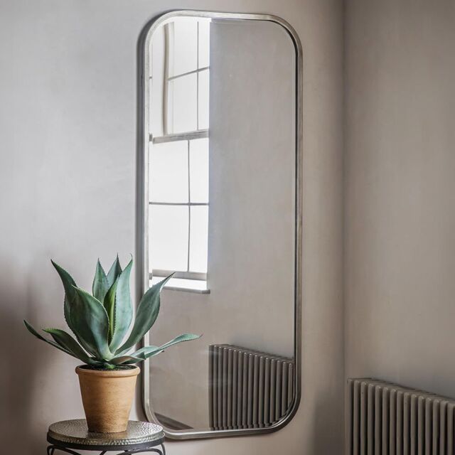 Agenzia 14 Large Champagne Curved Metal Frame Full Length Wall Mirror 156.5 x 65.5cm in Silver - Size: 156.5 x 65.5 cm - image 1