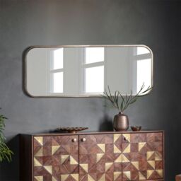 Agenzia 14 Large Champagne Curved Metal Frame Full Length Wall Mirror 156.5 x 65.5cm in Silver - Size: 156.5 x 65.5 cm - thumbnail 4