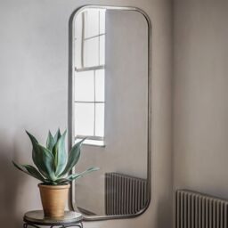 Agenzia 14 Large Champagne Curved Metal Frame Full Length Wall Mirror 156.5 x 65.5cm in Silver - Size: 156.5 x 65.5 cm - thumbnail 1
