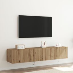 Berkfield Home TV Wall Cabinets with LED Lights 2 pcs Artisan Oak 80x35x31 cm in Brown - Size: 80 x 35 x 31 cm - thumbnail 1
