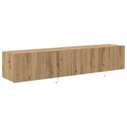 Berkfield Home TV Wall Cabinets with LED Lights 2 pcs Artisan Oak 80x35x31 cm in Brown - Size: 80 x 35 x 31 cm - thumbnail 5
