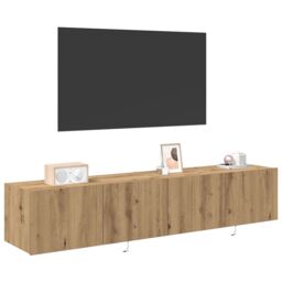 Berkfield Home TV Wall Cabinets with LED Lights 2 pcs Artisan Oak 80x35x31 cm in Brown - Size: 80 x 35 x 31 cm - thumbnail 3