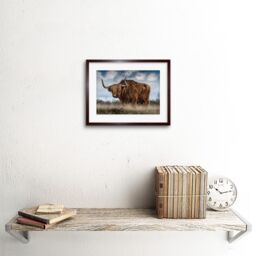 "Artery8 Wall Art Print Scottish Highland Cow Coo Framed in Brown - Size: W7"" x H9""" - thumbnail 2