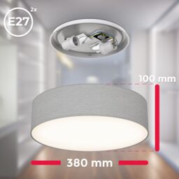 B.K.Licht Taupe 2xE27 40W Requires Bulb Ceiling Light - thumbnail 5