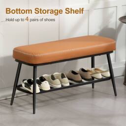 EONLION Brown-PU Leather Shoe Storage Bench in Brown - Size: 100 cm - thumbnail 3