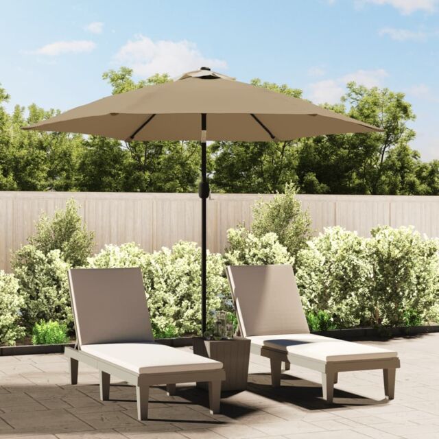 Berkfield Home Outdoor Parasol with LED Lights & Steel Pole 300cm Taupe in Beige - image 1