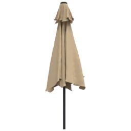 Berkfield Home Outdoor Parasol with LED Lights & Steel Pole 300cm Taupe in Beige - thumbnail 5