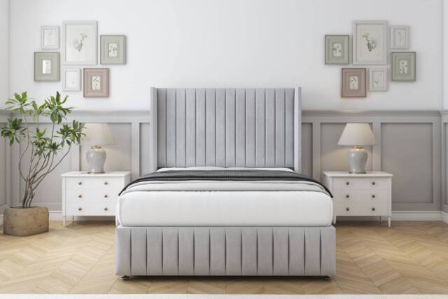 "Comfort Beds Chester Naples Divan Set No Drawers-54"" Wingback-Footboard in Silver - Size: Small Double" - image 1
