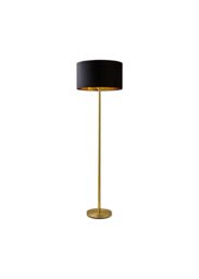 ValueLights Charlie Gold Stem Floor Lamp with Velvet Drum with Gold Inner Lamp Shade in Black - thumbnail 7