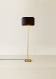 ValueLights Charlie Gold Stem Floor Lamp with Velvet Drum with Gold Inner Lamp Shade in Black - thumbnail 3