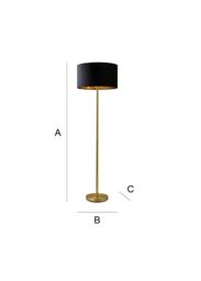 ValueLights Charlie Gold Stem Floor Lamp with Velvet Drum with Gold Inner Lamp Shade in Black - thumbnail 8