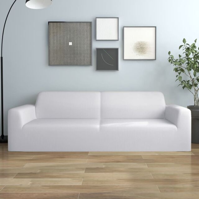 Berkfield Home 3-Seater Stretch Couch Slipcover White Polyester Jersey - image 1