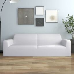 Berkfield Home 3-Seater Stretch Couch Slipcover White Polyester Jersey - thumbnail 1