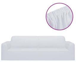 Berkfield Home 3-Seater Stretch Couch Slipcover White Polyester Jersey - thumbnail 2