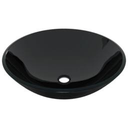 Berkfield Home Bathroom Sink with Tap & Push Drain Black Tempered Glass - thumbnail 6