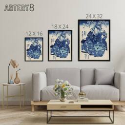 "Artery8 Hanao Ogiya Japanese Ukiyo E Kuniyoshi Black Framed Canvas Art Print in Blue - Size: W12"" x H16""" - thumbnail 4