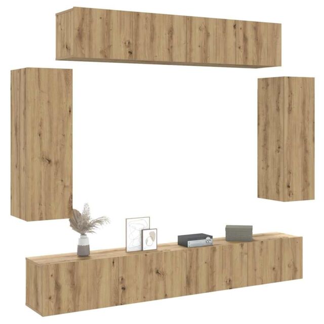 Berkfield Home 6 Piece TV Cabinet Set Wall-mounted Artisan Oak Engineered Wood in Brown - image 1
