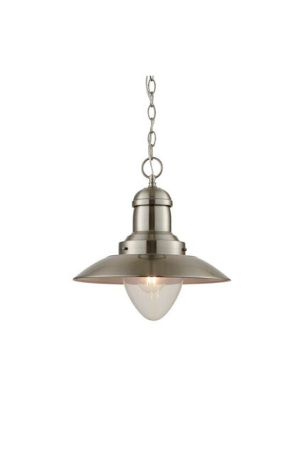 Netlighting Mendip 1 Light Dome Ceiling Pendant Clear Glass Satin Nickel E27
