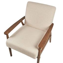 Wyld and Coco Beige Bouclé Armchair - Mid-Century Design with Dark Wood Frame - thumbnail 7