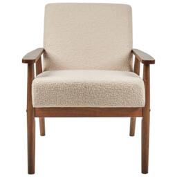 Wyld and Coco Beige Bouclé Armchair - Mid-Century Design with Dark Wood Frame - thumbnail 5