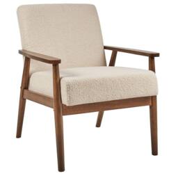 Wyld and Coco Beige Bouclé Armchair - Mid-Century Design with Dark Wood Frame - thumbnail 4