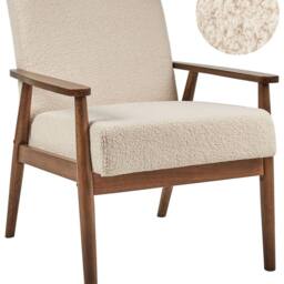 Wyld and Coco Beige Bouclé Armchair - Mid-Century Design with Dark Wood Frame - thumbnail 2