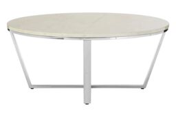 Orsina Round White Faux Marble Coffee Table, Chrome Metal Legs & Lattice Base, Modern Boutique Style Accent Table in Silver - thumbnail 3