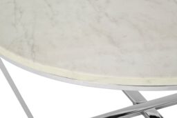 Orsina Round White Faux Marble Coffee Table, Chrome Metal Legs & Lattice Base, Modern Boutique Style Accent Table in Silver - thumbnail 4
