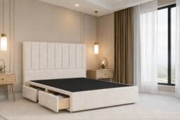 "Nexus Mattresses Ltd Kyoto Teddy Divan Bed Base 4 Drawers - 54"" Headboard in Cream - Size: Double" - thumbnail 1