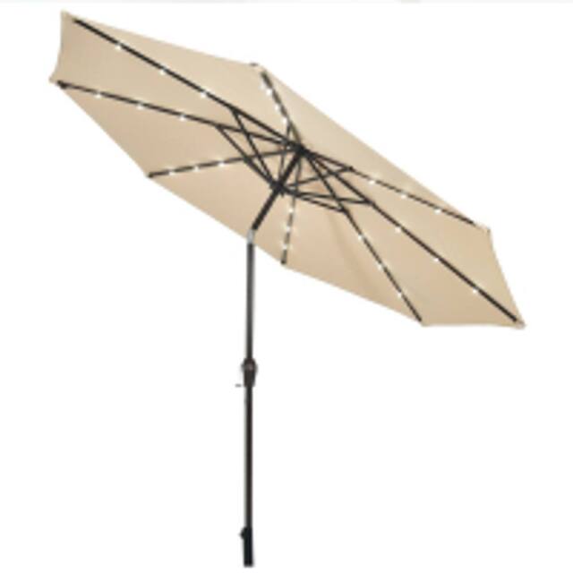 Costway 3M Garden Parasol 24 Solar Power LED Lights Patio Umbrella with Tilt & Crank Handle Beige - image 1